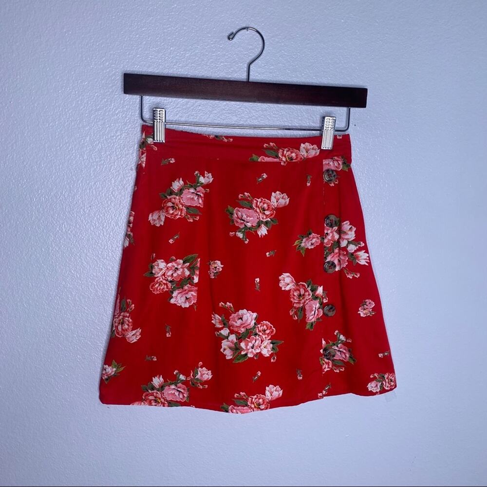 Band of Gypsies Red Floral Elastic Waist Short Skirt Size XS